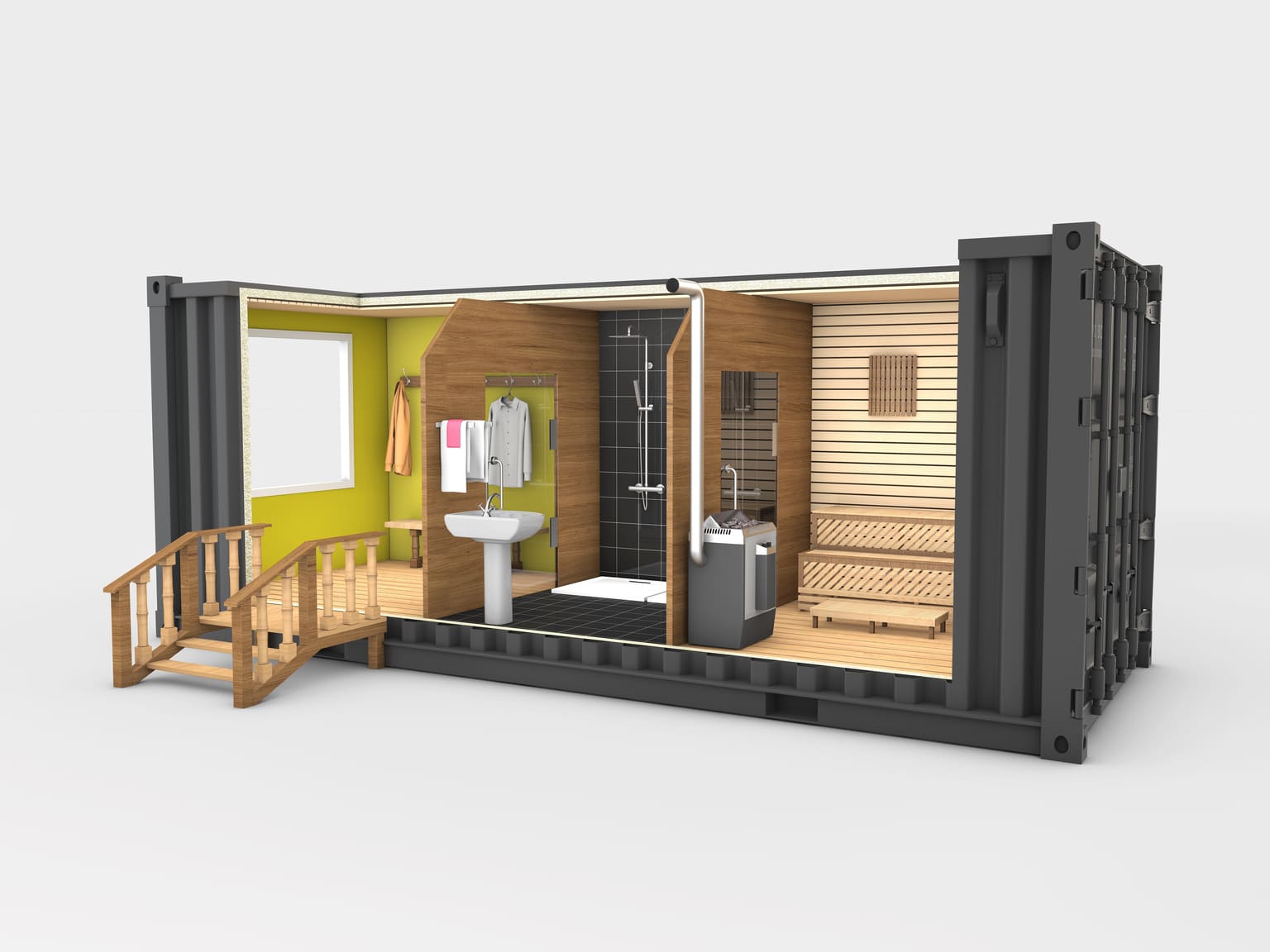 Transformer un container en espace de détente : sauna, chambre d'ami 4 personnes